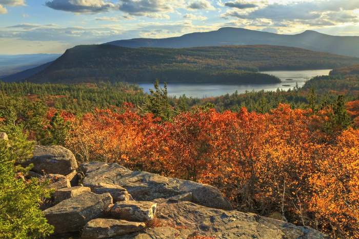Autumn Mountain Landscape with Lake in Catskills, New York