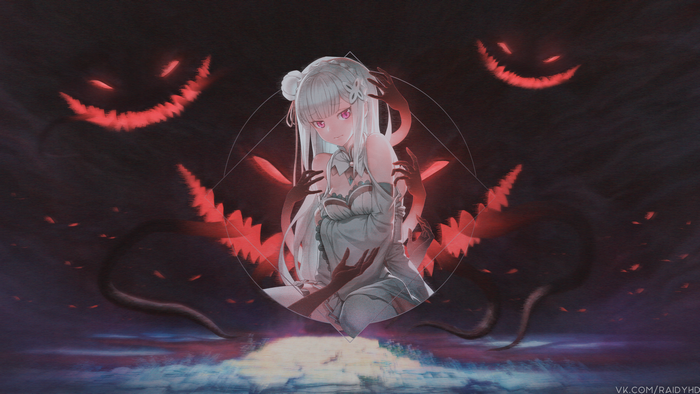 Emilia from Re:ZERO surrounded by demonic hands