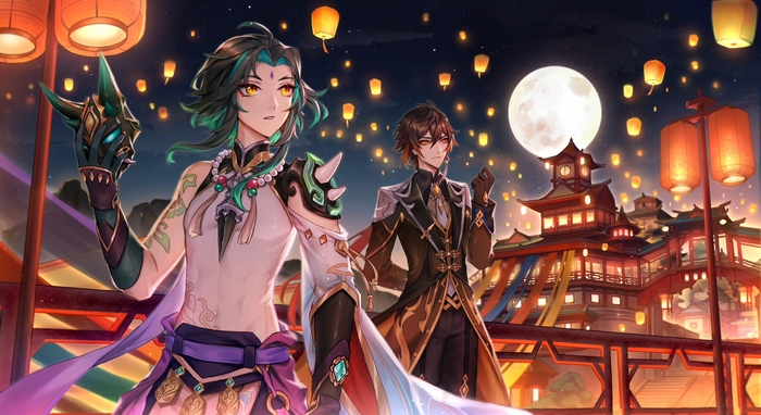 Zhongli and Xiao Lantern Festival Scene