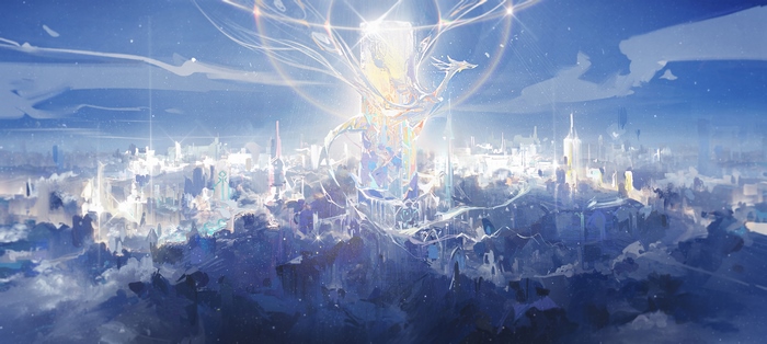 Fantasy Cityscape with a Crystal Dragon