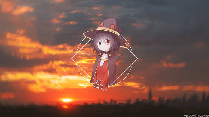 Megumin from KonoSuba against a sunset