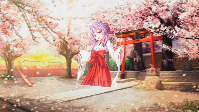 Shinoa Hīragi in a shrine with cherry blossoms