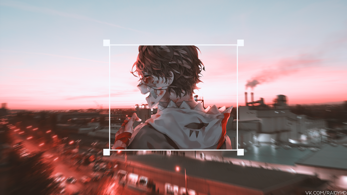 Anime Boy with Bloody Face at Sunset