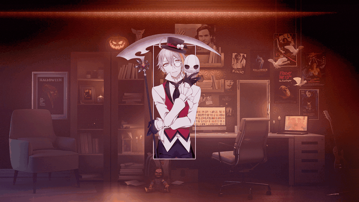 Anime boy with scythe and skull