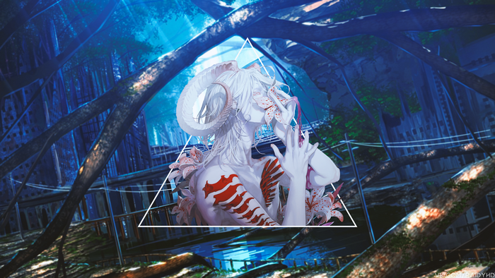 Anime character with horns and lilies