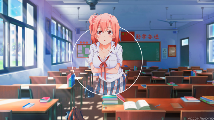 Yui Yuigahama in a classroom