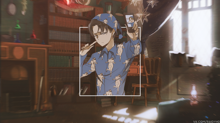 Levi Ackerman in Patterned Pajamas Selfie