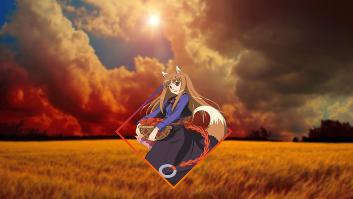 Holo from Spice and Wolf in a wheat field
