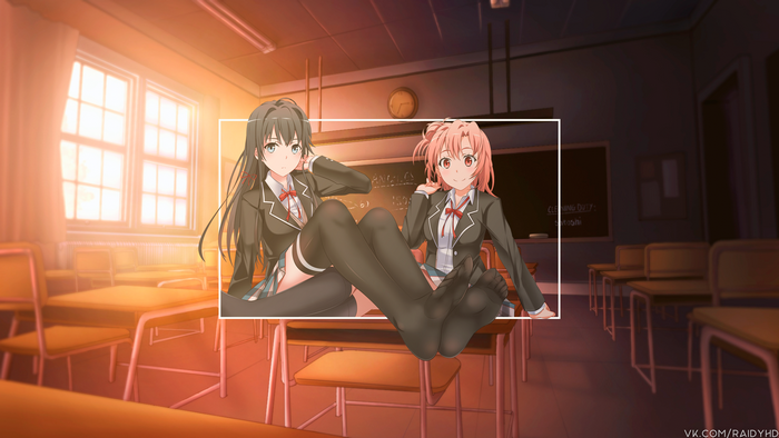 Yukino Yukinoshita and Yui Yuigahama in a classroom