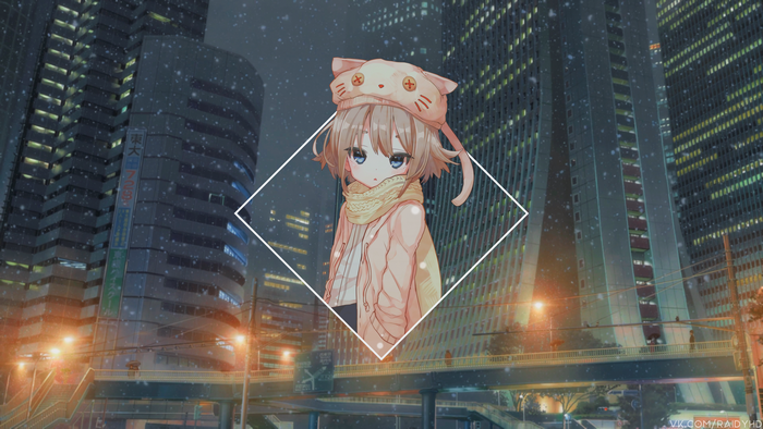 Anime Girl with Cat Hat in City 4K
