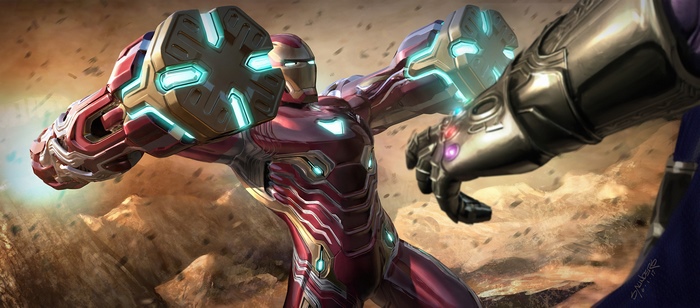 Iron Man from Marvel Comics fighting Thanos