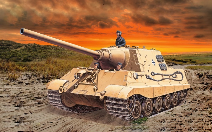 German Jagdpanther tank with crew in desert