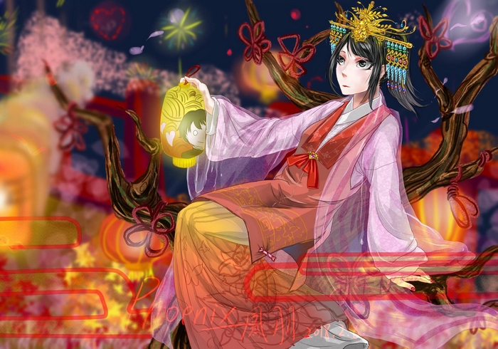 Ayano Aishi holding a lantern
