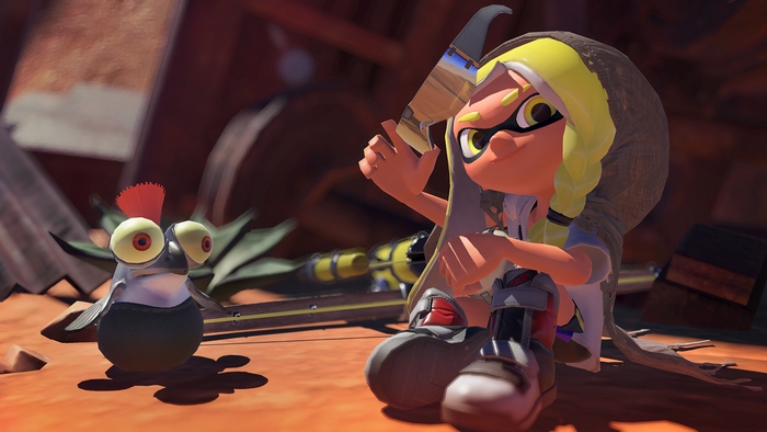 Splatoon 3 character with a small creature