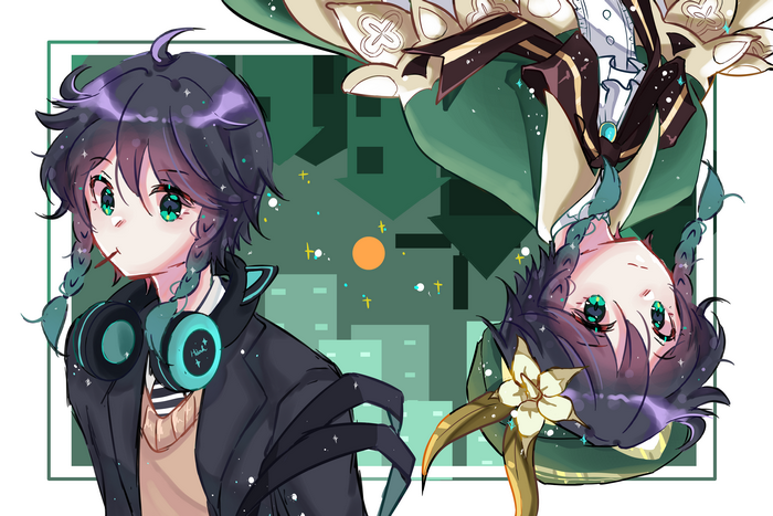 Venti and Character with Headphones from Genshin Impact