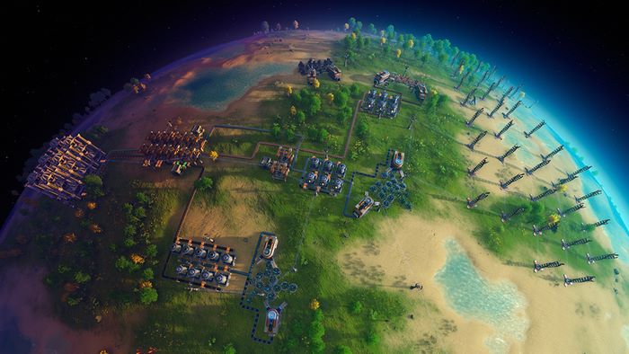 Dyson Sphere Program planet with industrial structures