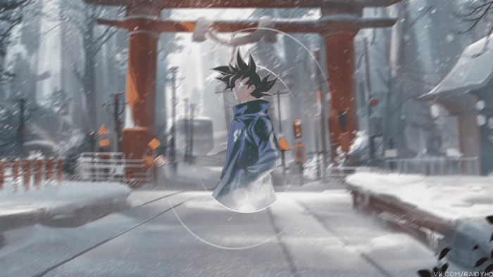 Goku in a snowy Japanese village