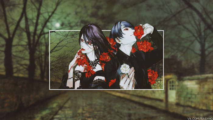 Rize Kamishiro and Shu Tsukiyama with red flowers