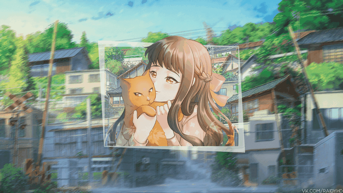 Tohru Honda from Fruits Basket with a cat