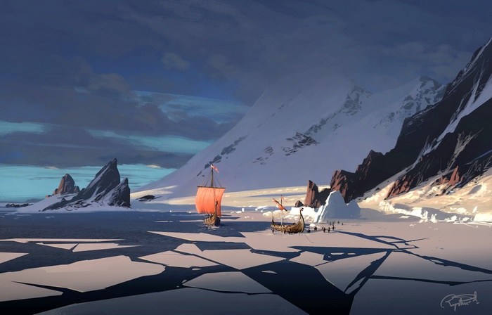 Assassins Creed Valhalla Drakkar ships in icy landscape