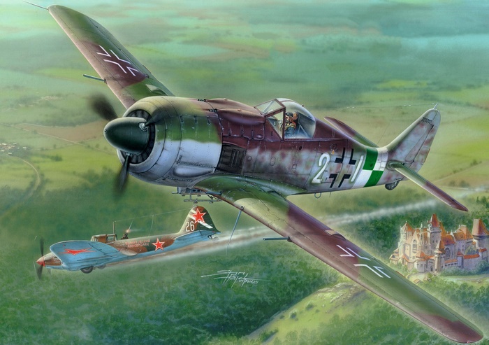 Focke-Wulf Fw 190 and Soviet aircraft in flight