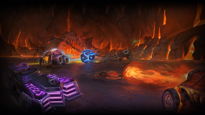 Heavy Metal Machines vehicles in a fiery arena
