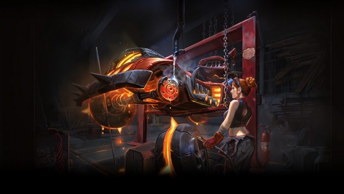 Woman welding a futuristic vehicle in a garage