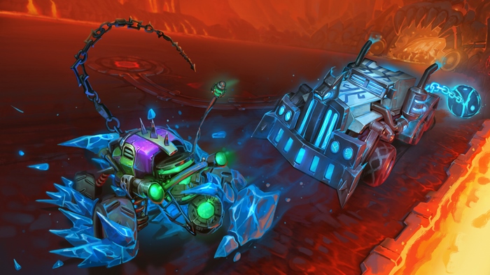 Heavy Metal Machines vehicles in a lava arena