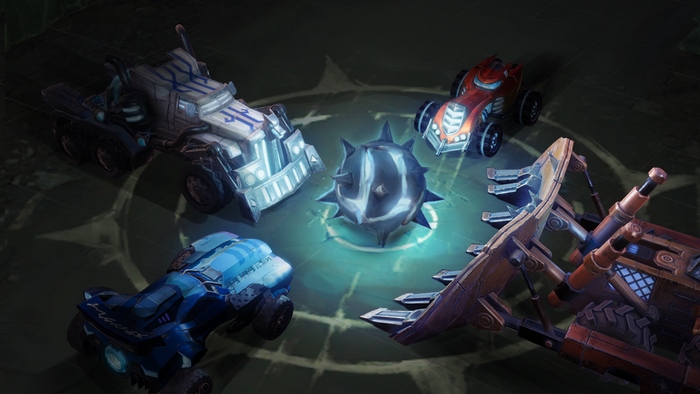 Heavy Metal Machines vehicles surrounding a spiked orb