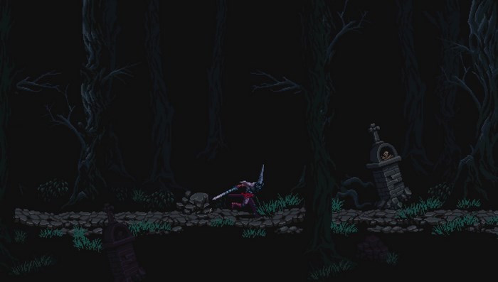 Blasphemous video game character in a dark forest