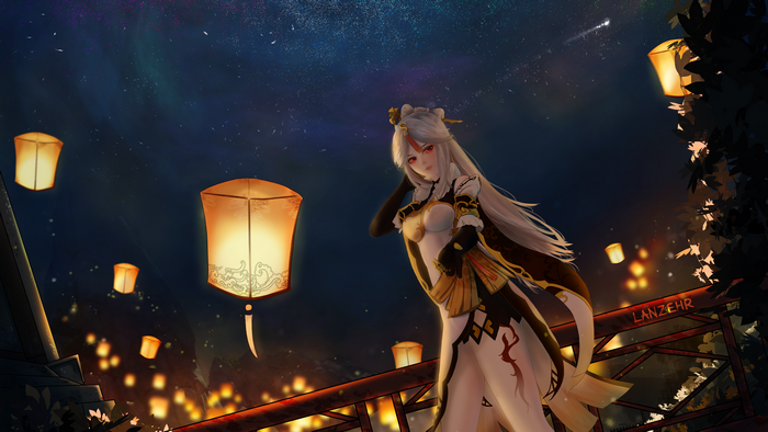 Ningguang from Genshin Impact with lanterns