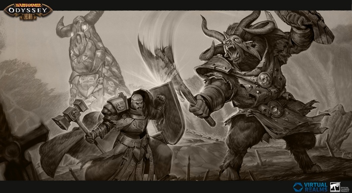 Warhammer: Odyssey - Warrior and Minotaur Battle