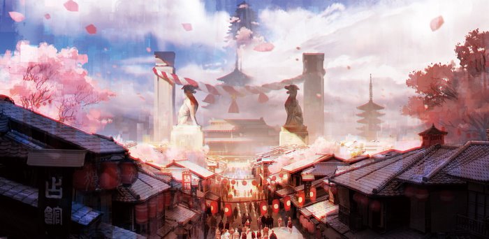 Hololive Alternative: A Japanese Street Scene with Cherry Blossoms