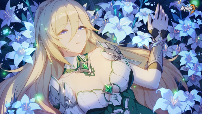 Elysia from Honkai Impact 3rd surrounded by lilies