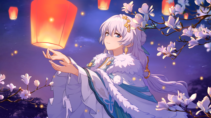 Kiana Kaslana from Honkai Impact 3rd releasing lanterns