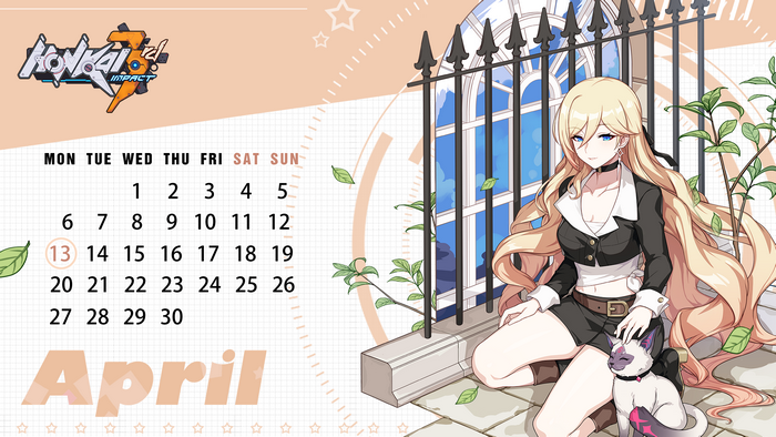 April Calendar from Honkai Impact 3rd