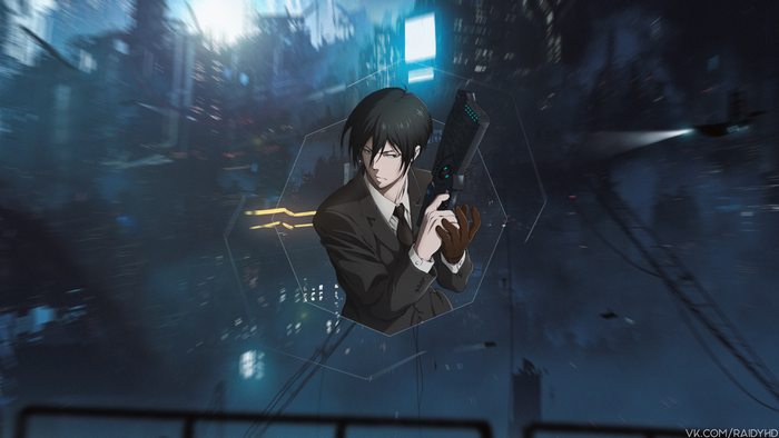 Nobuchika Ginoza from Psycho-Pass holding a Dominator
