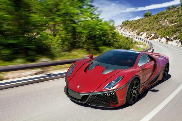 Red GTA Spano (2015) Sport Car on Winding Road