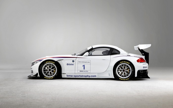 White BMW Z4 GT3 Race Car with Dunlop Tires