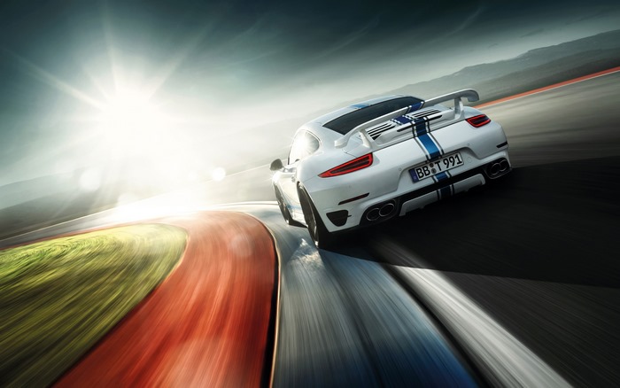 White Porsche 911 Turbo on a Racetrack