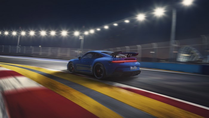 Blue Porsche 911 GT3 4K on a Race Track at Night