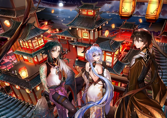 Xiao, Ganyu, and Zhongli from Genshin Impact 4K