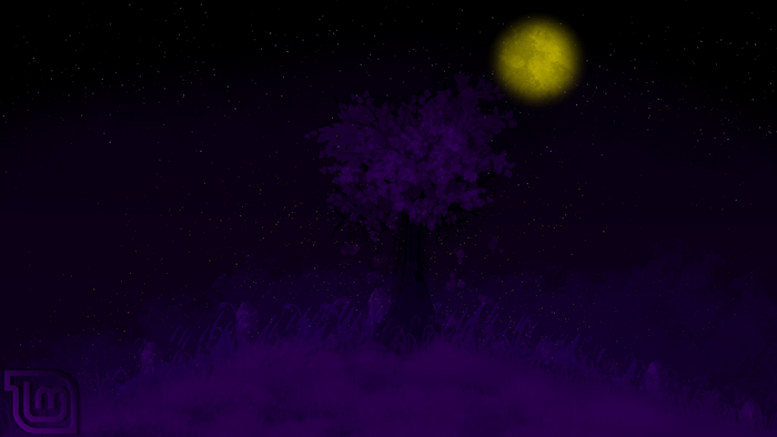 Linux Mint logo with purple tree and moon