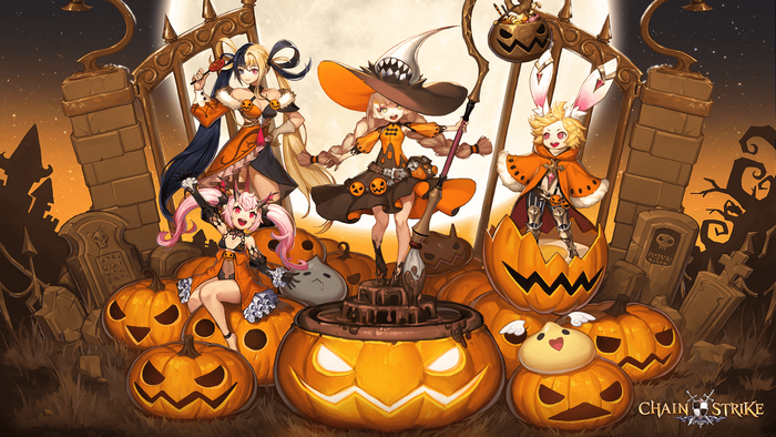 Chain Strike Halloween Characters with Pumpkins