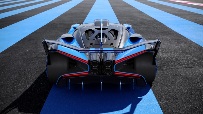 Bugatti Bolide rear view on track