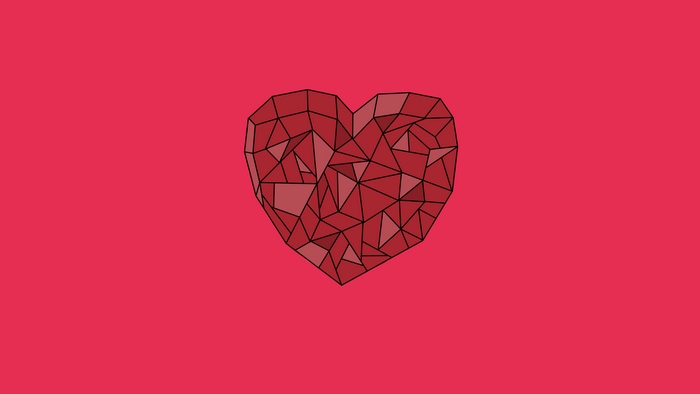 Geometric Red Heart on Pink Background