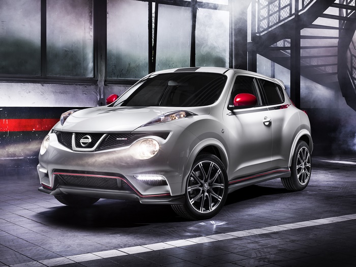 Silver Nissan Juke Nismo parked indoors