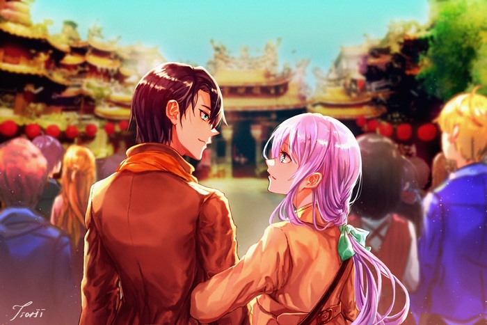 Couple in traditional Asian temple setting 4K