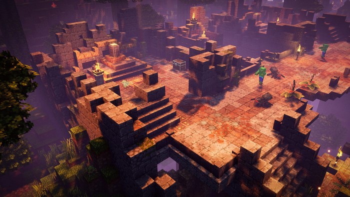 Minecraft Dungeons ruins with zombies and a chest