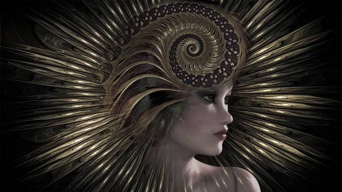 Fractal Woman Profile with Spiral Headdress